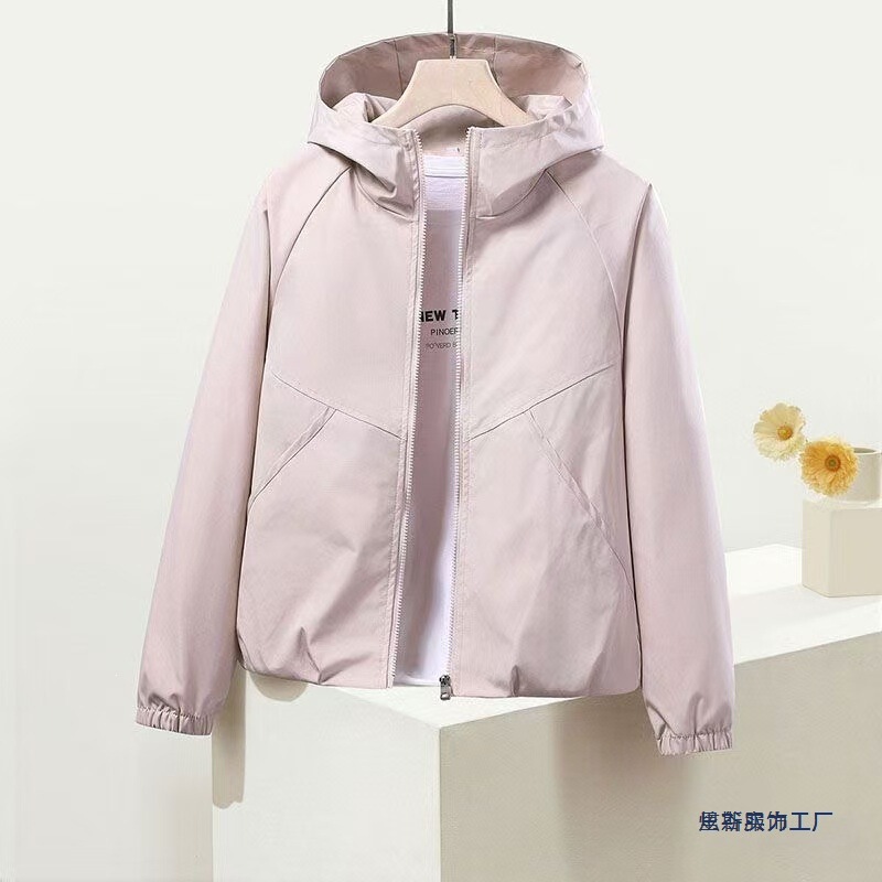 New Spring and Autumn Women's Short Hooded Breathable Versatile Jacket in Rose Red, Purple, Black, and Pink New Spring and Autumn Women's Short Hooded Breathable Versatile Jacket in Rose Red, Purple, Black, and Pink