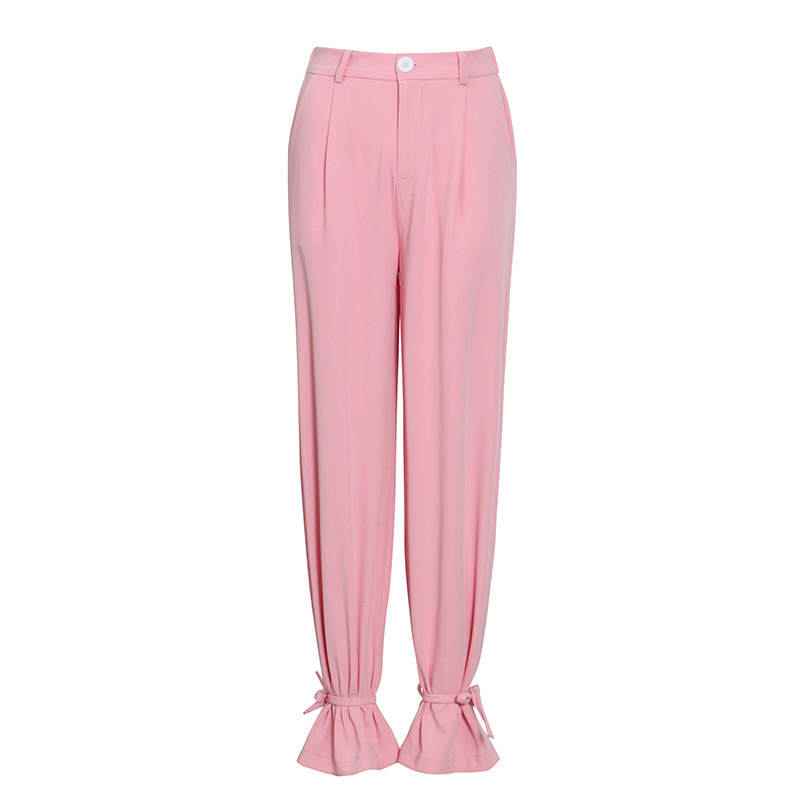 2021 Autumn and Winter New Blouse and Pants Pink Simple Lace Suit High Waist Narrow Bottom of a Trouser Leg Trousers in Pant Sets