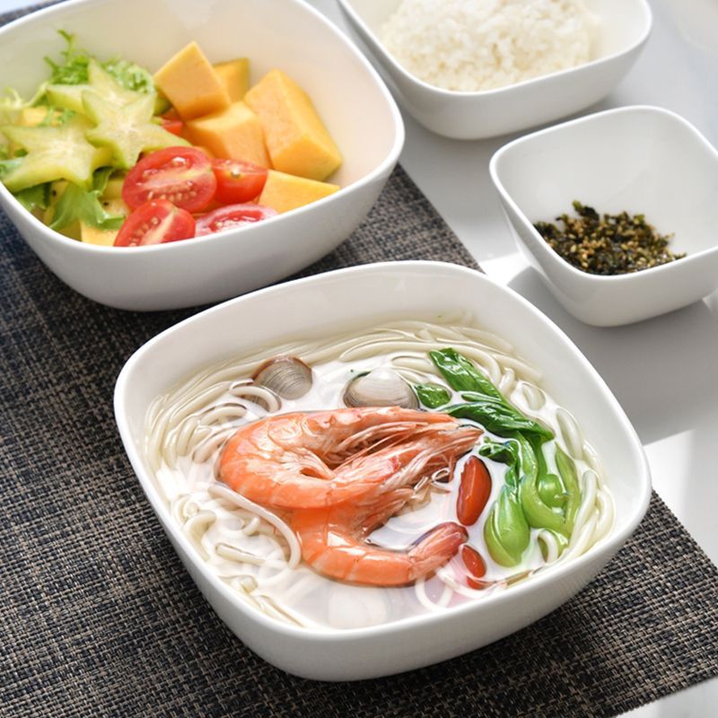 纯白骨瓷方碗家用四方形饭碗正方形面碗沙拉碗高颜值蘸料碟