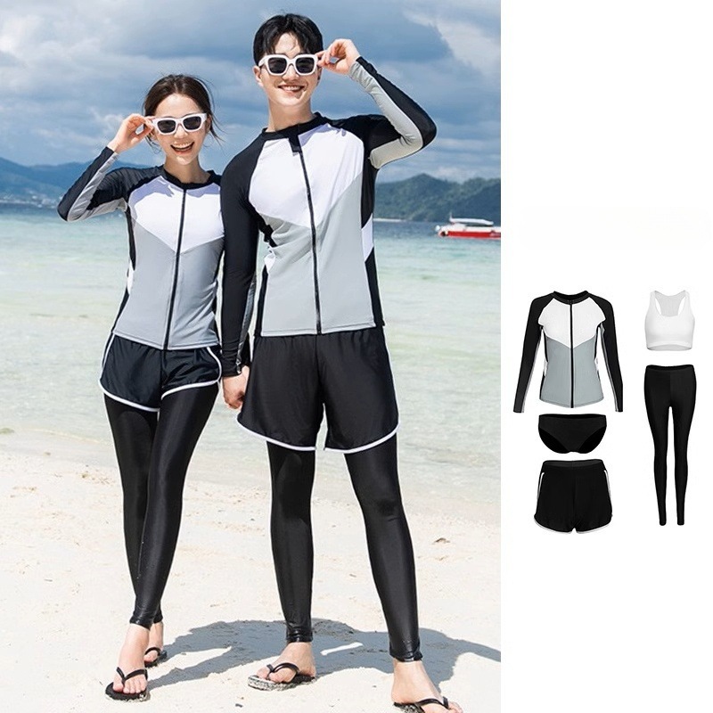 New Style Women's Swimwear Two-Piece Long-Sleeve Long-Pants Set, High-End Polyester Diving Suit, Surfing Beach Water Color Tone 9131