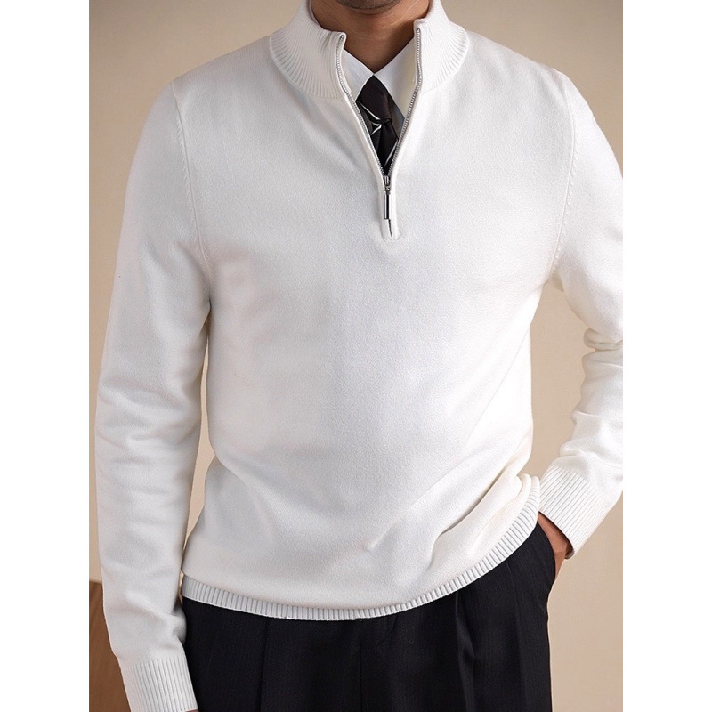 Men's Autumn/Winter High-Neck Sweater, Long Sleeve, Solid Color, Anti-Pilling, Slim Fit, Half-Zip Casual Knitwear