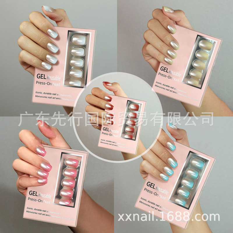 30 pieces of short boutique plastic box suit amber gold brown cat's eye fake nail nail patch wear nail flash