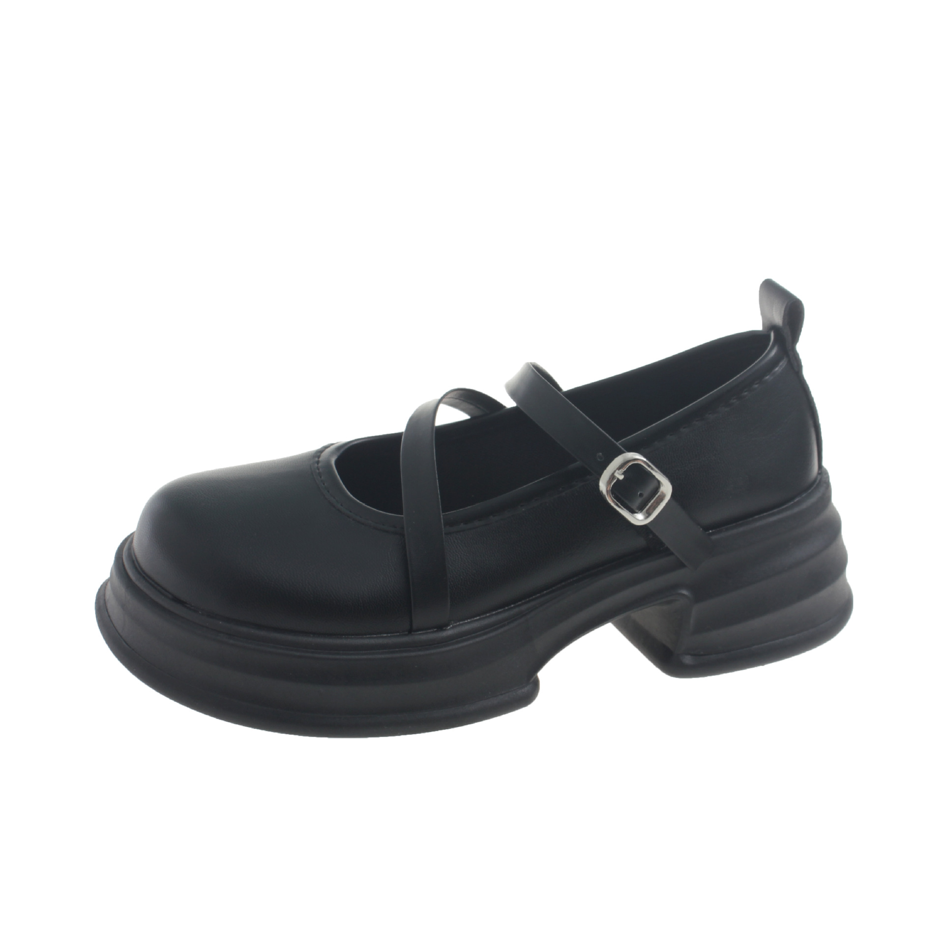 Zapatos de cuero uniformes para mujeres 2023 nueva primavera y otoño estilo británico boca baja zapatos de una sola capa hebilla de fondo grueso Mary Jane zapatos