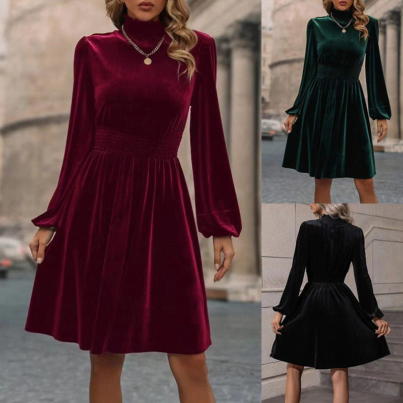 fashionable elegant solid color velvet long-sleeve