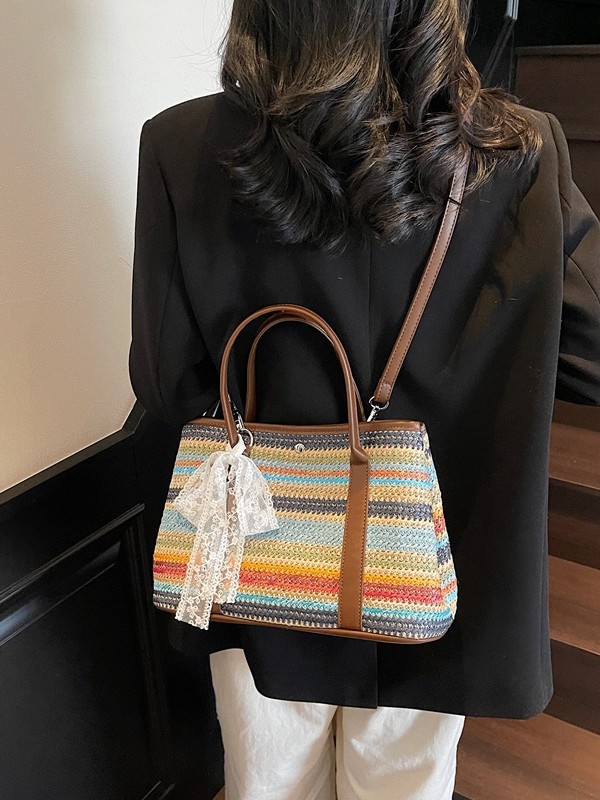 Paja tejida de color bolso de mano 2026 nuevo estilo transfronterizo vacaciones de estilo de alta calidad en la playa bolso de hombro