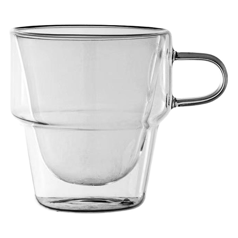 Vidrio borosilicato creativo integrado juego nido vidrio de doble capa con mango café leche taza de desayuno transparente