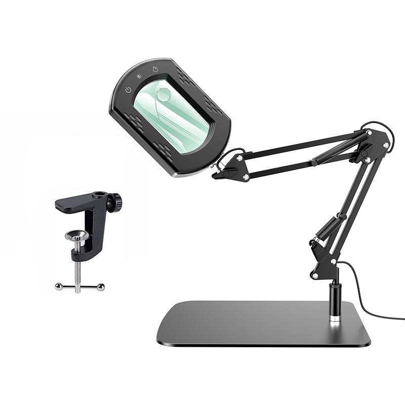 Lámpara de Mesa LED Plegable con Lupa USB de Plástico, Control Táctil y Protección Ocular, para Manicura y Lectura