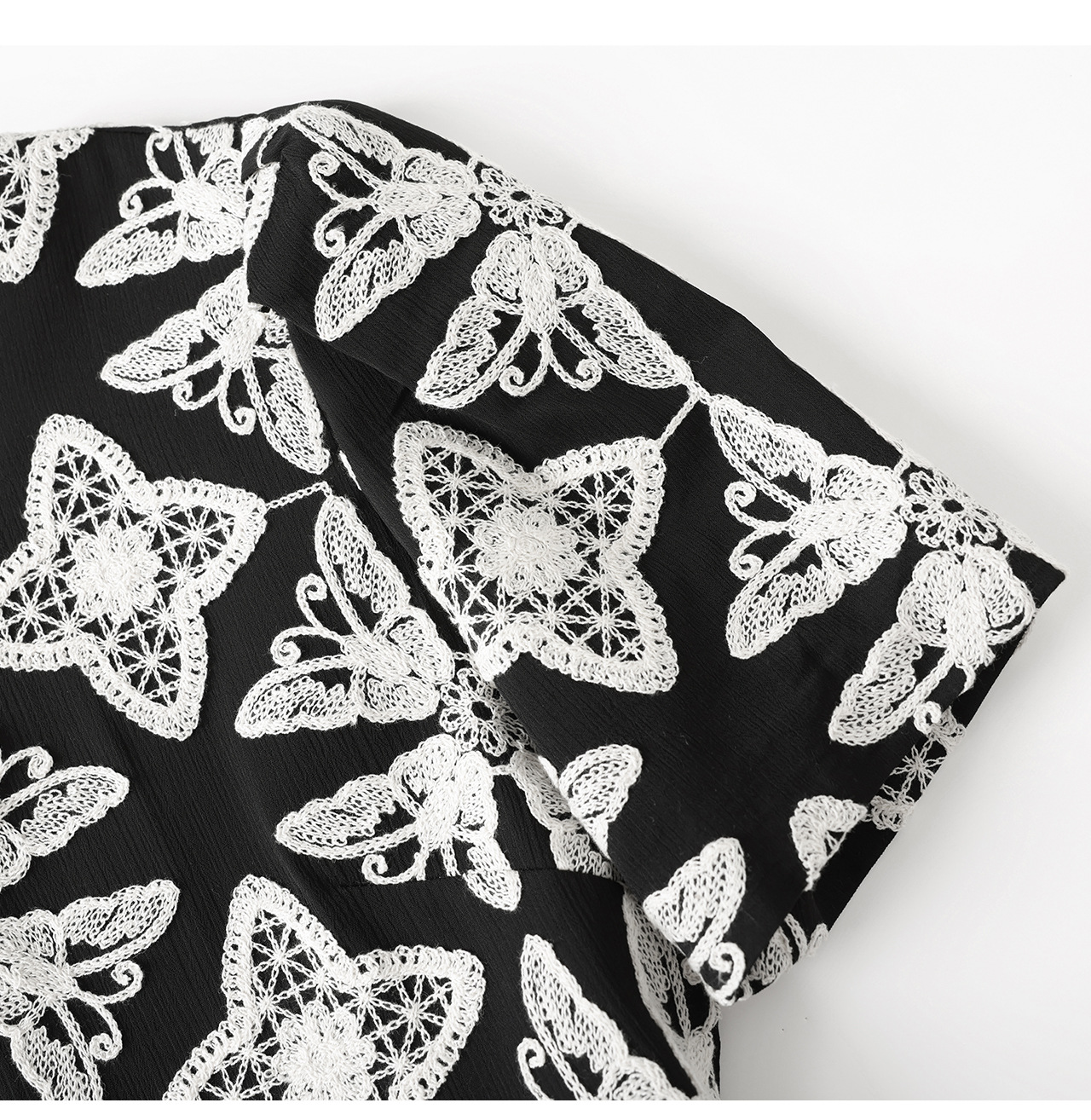 Đầm nữ cotton thêu hoa eo thon dáng suông midi — màu đen chi tiết 19