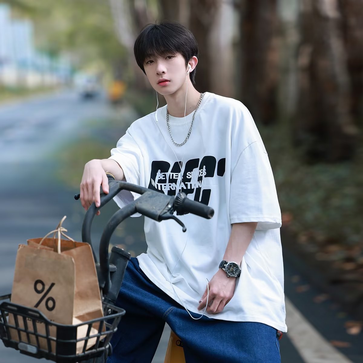 Summer Japanese style simple men's T-shirt ins fashion fashion popular round neck short sleeve fashion brand loose all-match half sleeve