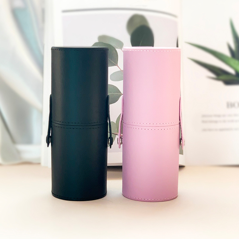 化妆刷收纳桶圆形笔桶文具桶PU简约皮革桌面收纳桶现货批发代发