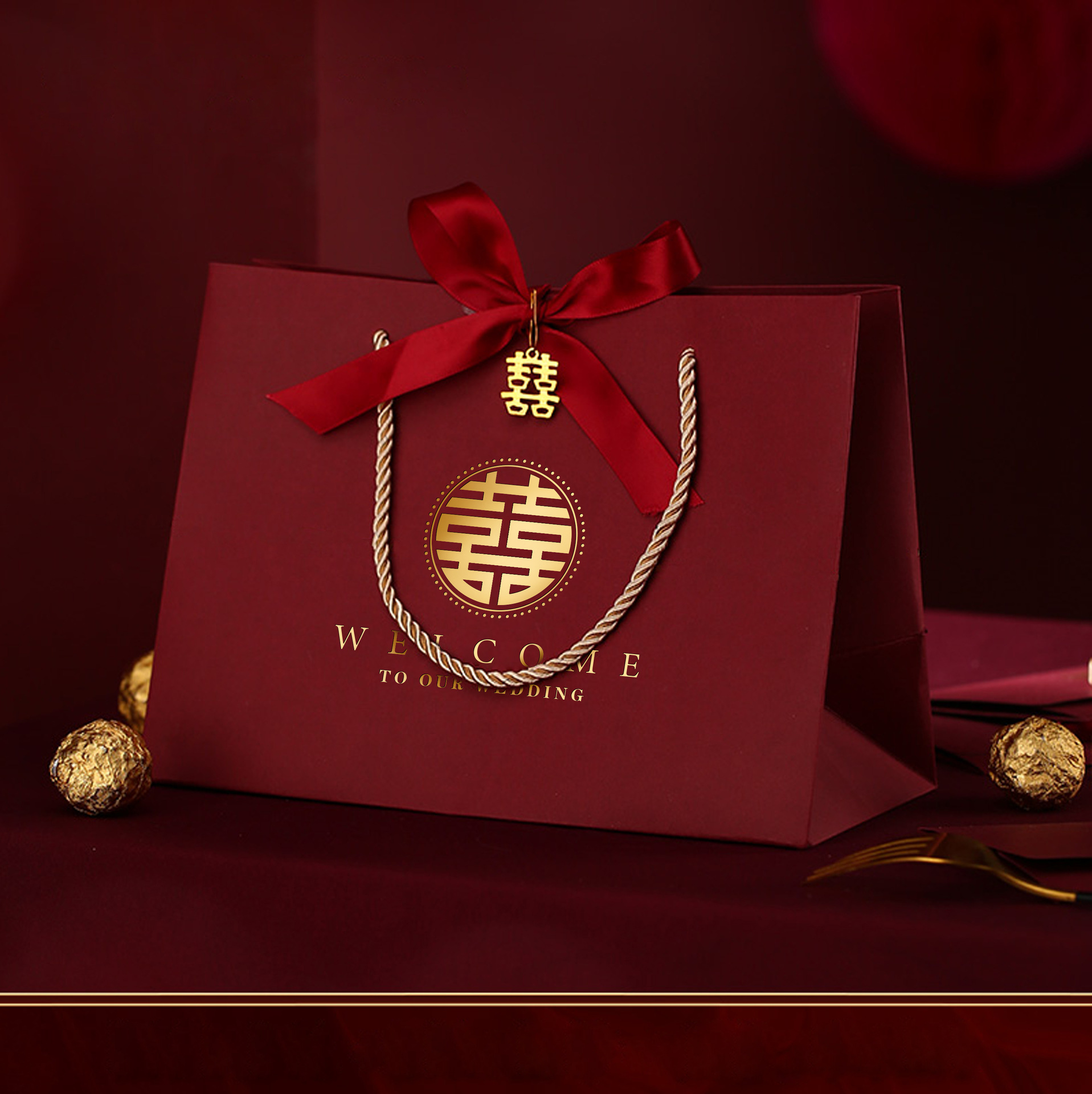 手提袋效果图-红色丝带2