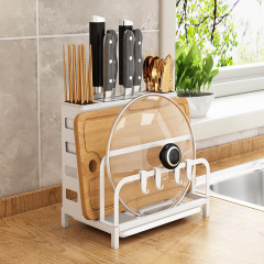 白色廚房菜刀架多功能置物架台面不鏽鋼砧板刀架砧筷桶一體收納架