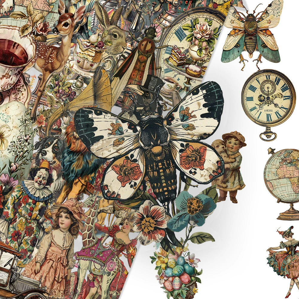 50 штук викторианских ретро-наклеек из ПЭТ, прозрачные водонепроницаемые наклейки для украшения ноутбука, трансграничные наклейки «сделай сам»