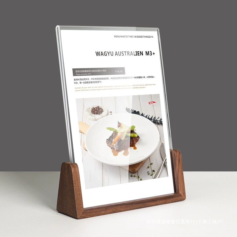 Акриловый вертикальный настольный рекламный стенд из цельного дерева, A4, прайс-лист, дисплей, карта меню, настольная карта, обеденный стол, бренд