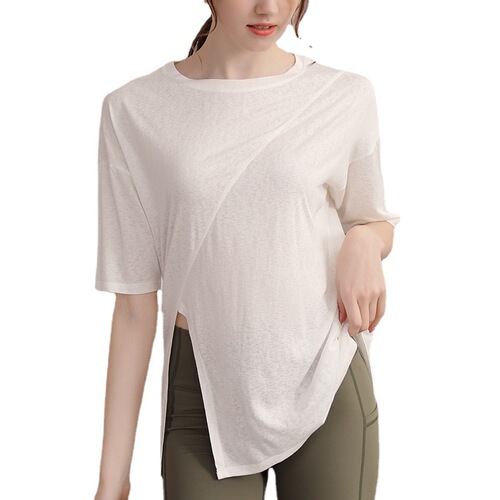 New Tencel Snowflake sports top for women, loose slimming short-sleeved T-shirt running fitness cover-up sexy yoga wear summer