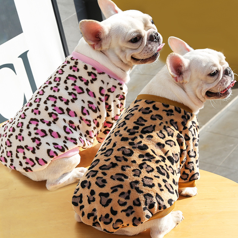 Estampado leopardo perro mediano y grande bulldog francés cachorro otoño e invierno cálido pijama abrigo suministros para mascotas gato ropa de dos patas