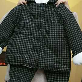 韩版冬季儿童家居服套装睡衣男童加绒保暖女童三层加厚洋气夹棉潮