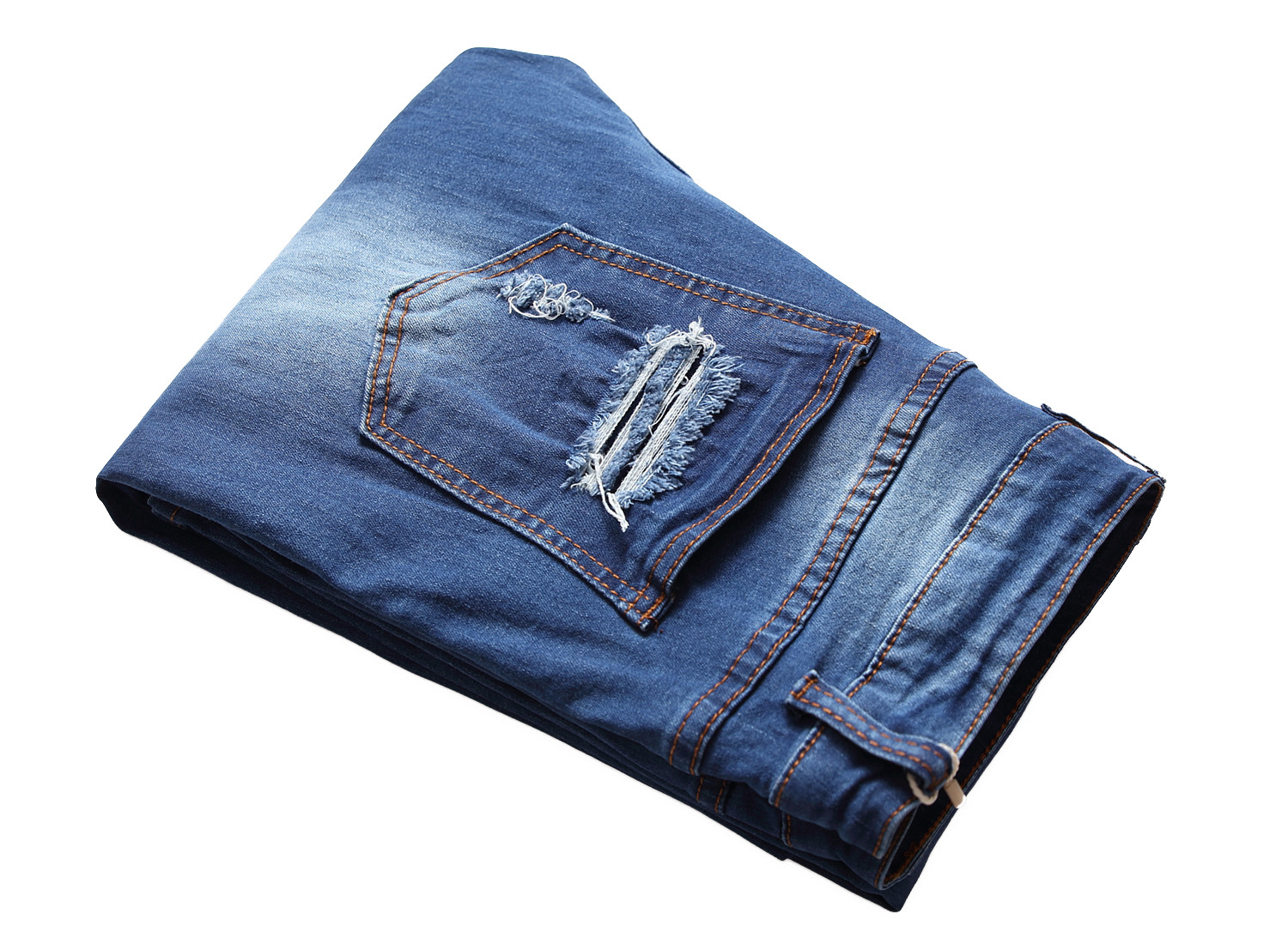 Men's Slim Fit Rose Embroidered Light Blue Stretch Denim Jeans_voghion.com