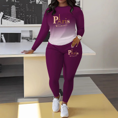 2025 新しいヨーロッパとアメリカのクロスボーダーファッション婦人服長袖ズボン春と秋のプリントパーソナライズされたカジュアルスポーツグラデーションスーツ
