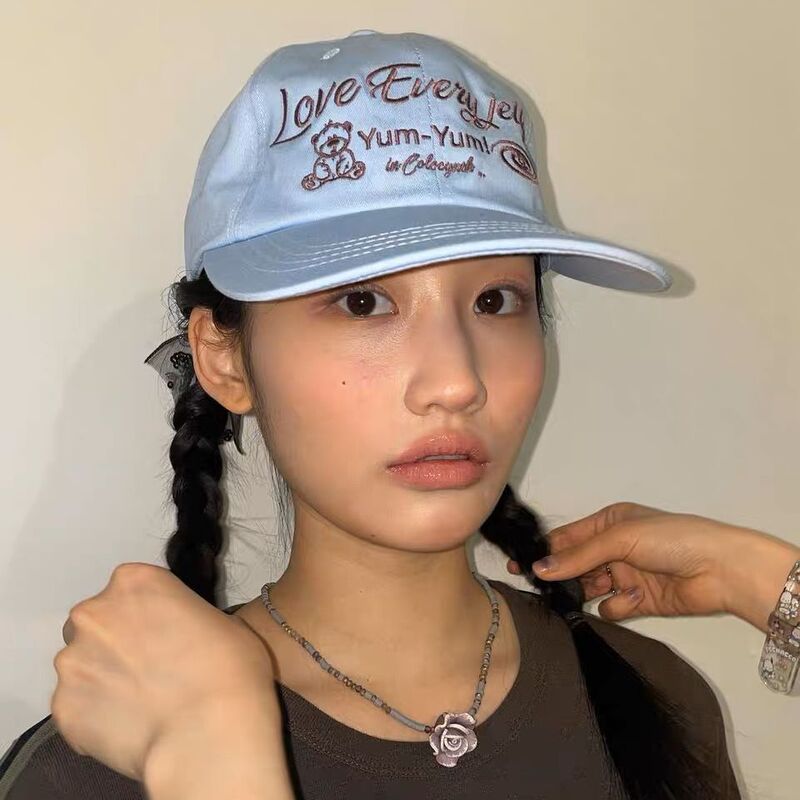 South Korea purchasing niche design with 23 cute bear solid color letter embroidery soft top curved eaves baseball cap
