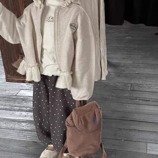 Mu Ziyi Retro Hooded Outwear 2025 Spring New Style Baby Girl Fashionable Lace Zipper Girls Versatile Outwear