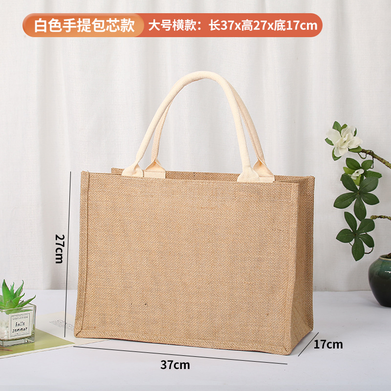 En stock bolsa de lino logotipo imprimible yute bolso de compras Muji en blanco DIY bolso de yute pintado a mano