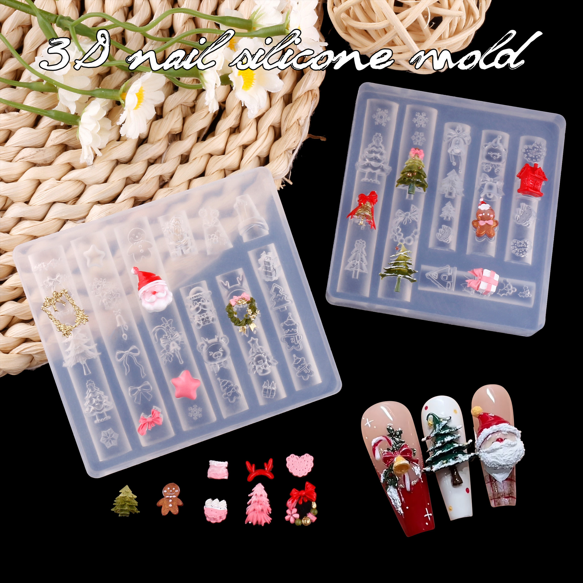 Nail Art 3D Molde de silicona suave Herramientas de tallado Bowknot Nail Art Relieve Joyería de epoxi Nail Art Molde de silicona