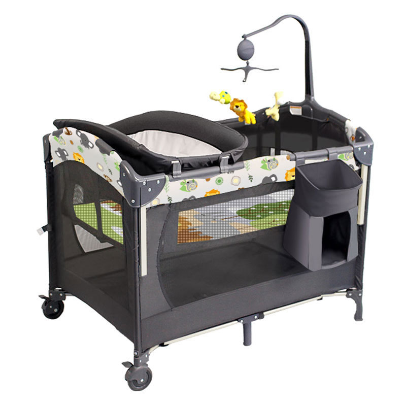 Cuna plegable y cama grande empalmada cama con mesa de pañales cama especial multifuncional para bebés y niños pequeños cama móvil para bebés