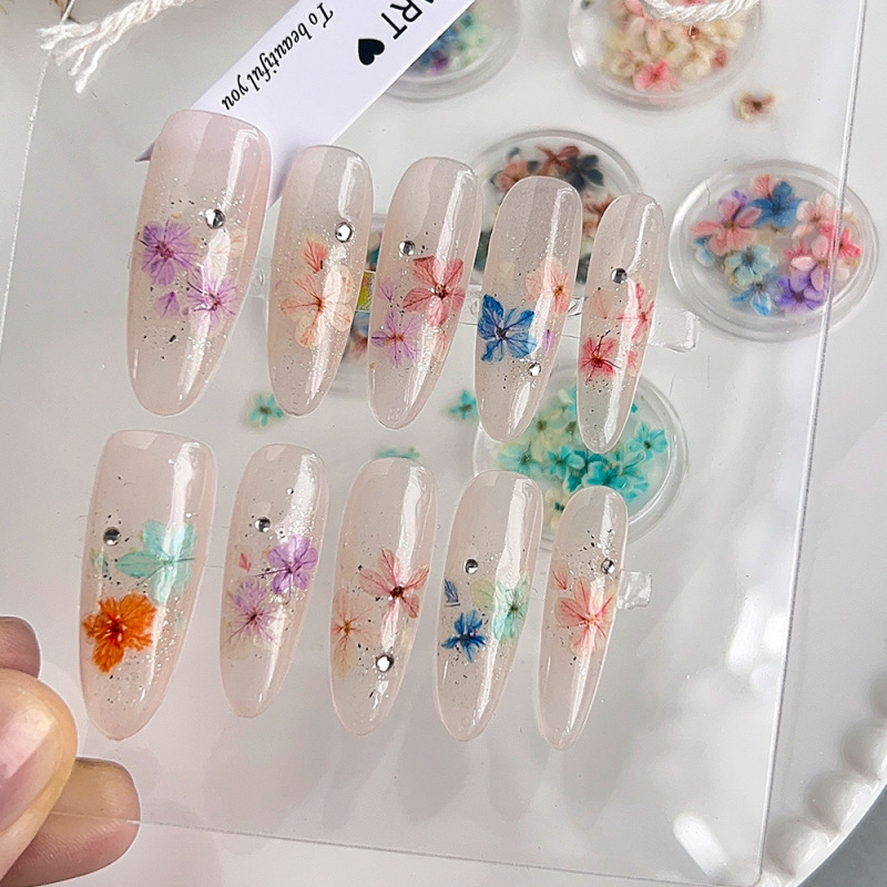 网红美甲干花夏日渐变花朵混彩天然压花干燥DIY盒装穿戴甲材料品|undefined