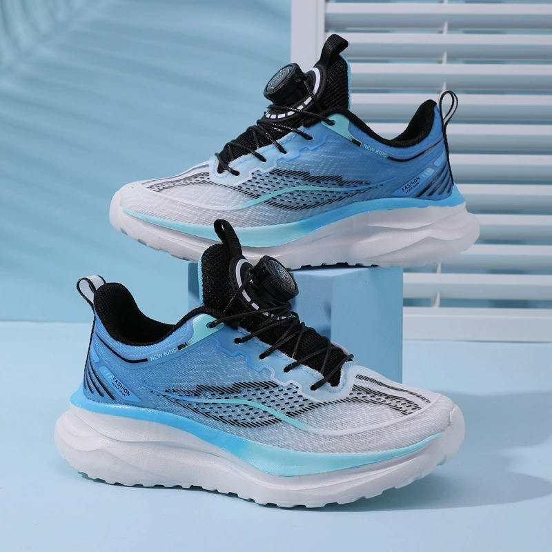 Детская сетчатая обувь вращающаяся пуговица спортивная обувь студенческая беговая обувь легкая мягкая подошва модная повседневная спортивная обувь