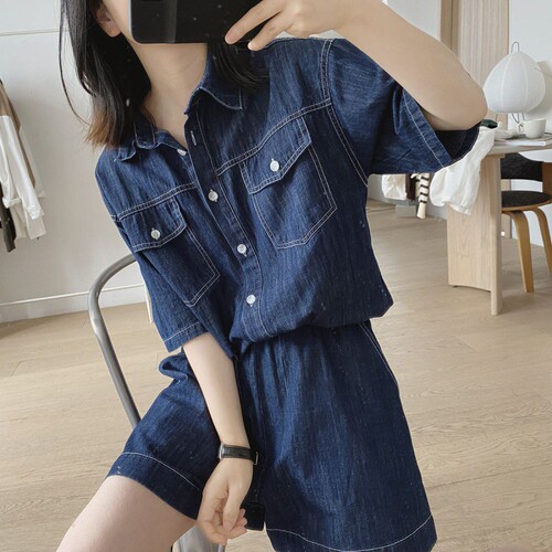 Outerwear thin denim for women to look slimmer summer loose trendy overalls set of two stylish casual
