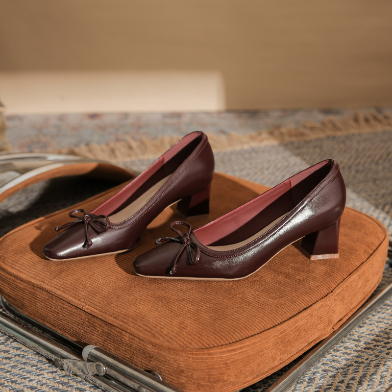 5991 Mode Schleife Vielseitig Grob Klein Quadratisch Kopf Damen 2024 Neue Flach Mund Stil High Heel Einzelschuhe_voghion.com