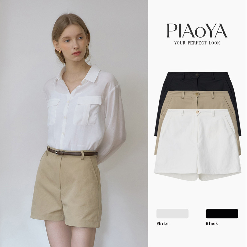 Khaki High-Waisted Suit Shorts for Women, Summer Slimming A-Line Wide-Leg Pants, Petite Commuting Casual Hot Pants