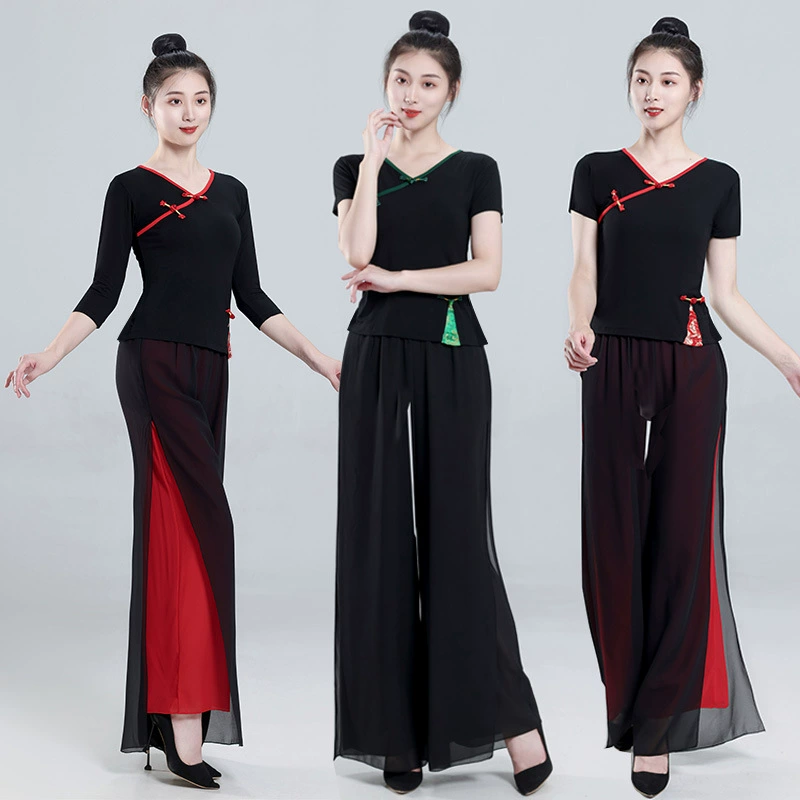 Новая квадратная танцевальная одежда для посещения древнего костюма хлопковая куртка шифоновая куртка с разрезом Двойная высокая талия плюс размер танцевальные брюки женские