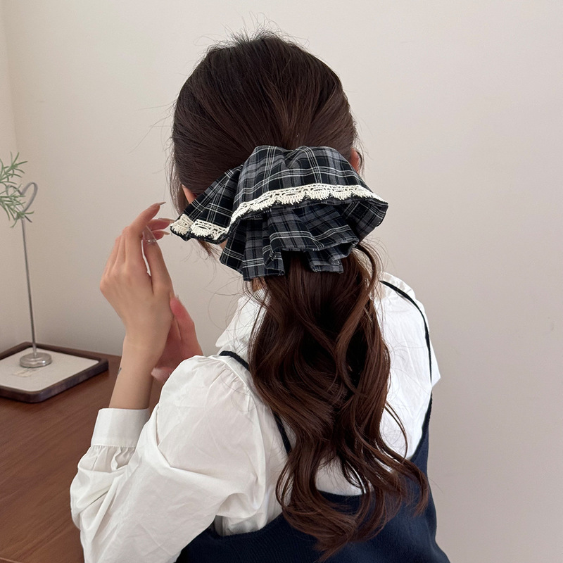 初秋美拉德复古格纹发夹发圈韩系高级感少女风大肠圈马尾发绳发箍|undefined