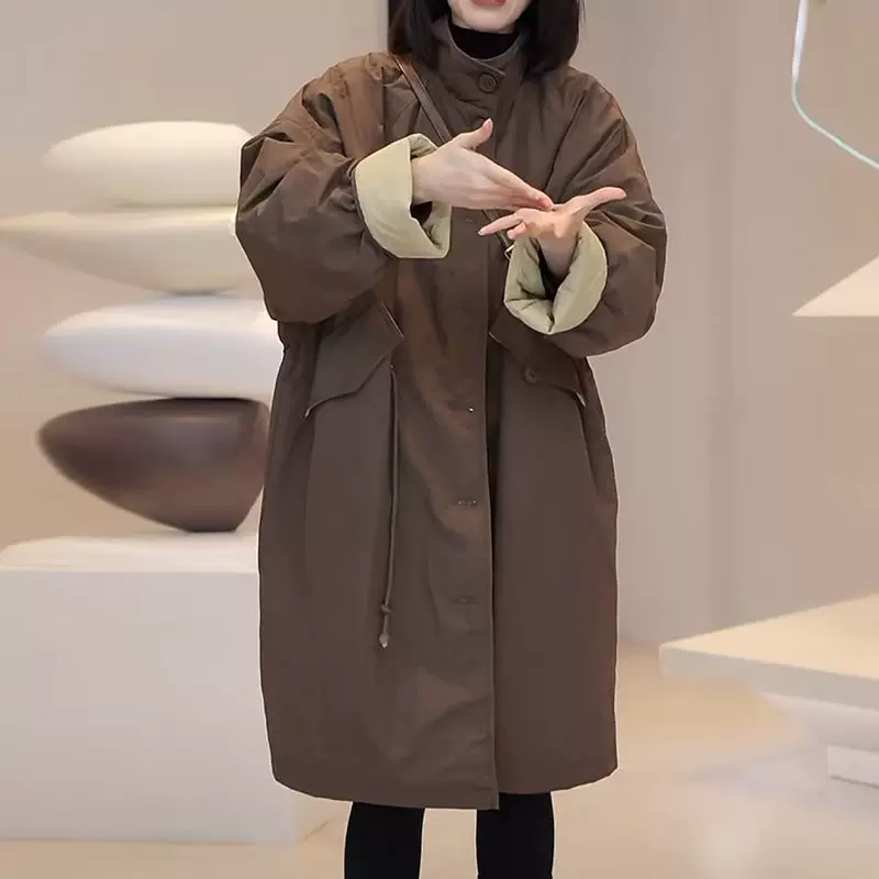 Зимнее утепленное тренчпидор для отдыха, длинная куртка, увеличенная толщина, плюс размер, до середины голени