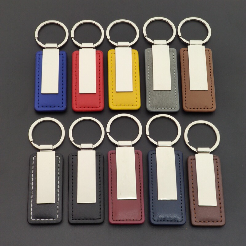 Leather Keychain Rectangular Metal Men's Leather Buckle Pu Leather Logo Car Gift Key Ring for Vehicle