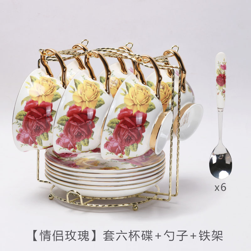 Traje de taza de Café de China de hueso de estilo europeo juego de té de la tarde dibujo exquisito de alta gama juego de té de flores de oro traje caja de regalo