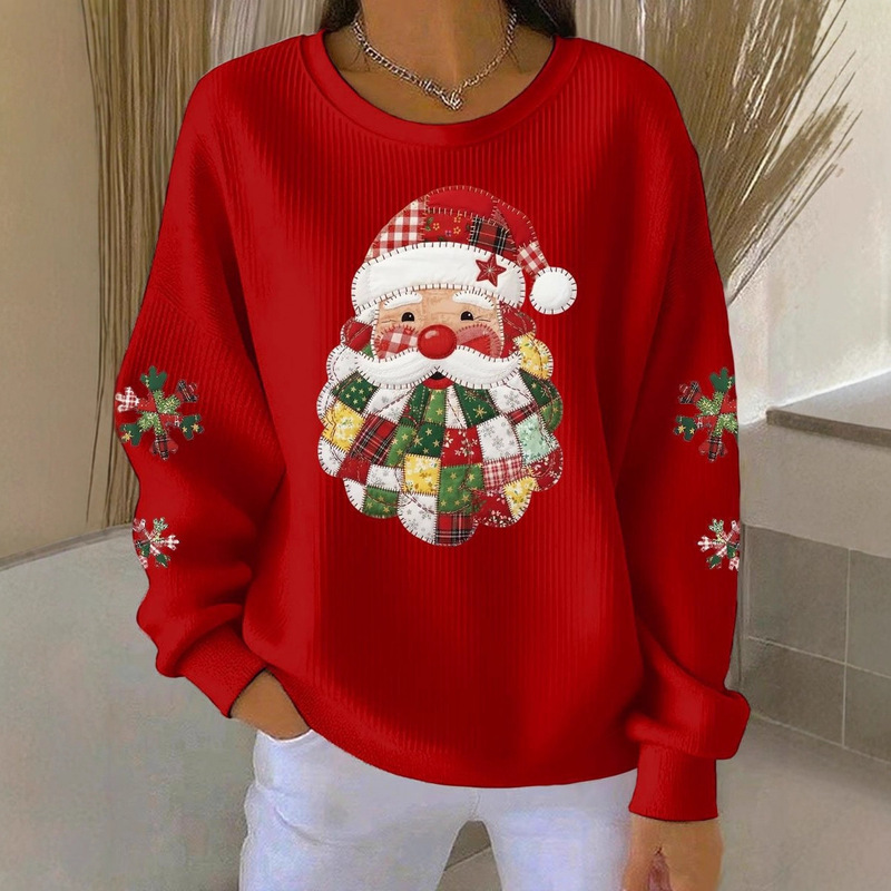 2025 New Autumn and Winter Christmas 3D Digital Printing Thick Needle Pull-Up Women's Round Neck Long-Sleeved Sweatshirt