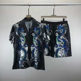 时尚欧货 am短袖衬衫套装 3D字母印花图案男女同款现货跨境欧美