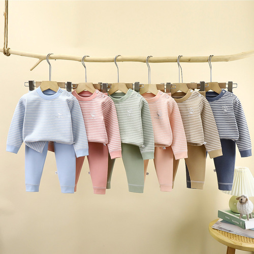 Children's Wool Thermal Underwear Set Baby Silk Autumn Top and Bottom for Older Children Double-Sided Fringed Pajamas
