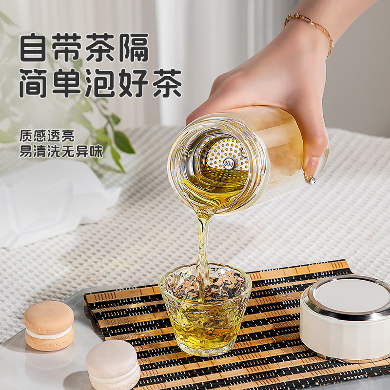 Mingxia ガラス二重層高ホウケイ酸塩増粘ティーカップメンズポータブル高価値オフィスウォーターカップ卸売カスタマイズ|undefined