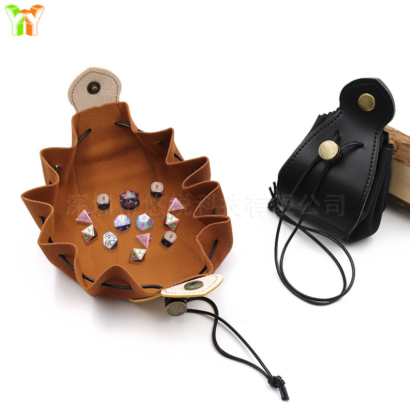 En stock pu cuero juego tamiz paquete bolsillo escritorio dados bolsa de almacenamiento de cuero tamiz bandeja de almacenamiento