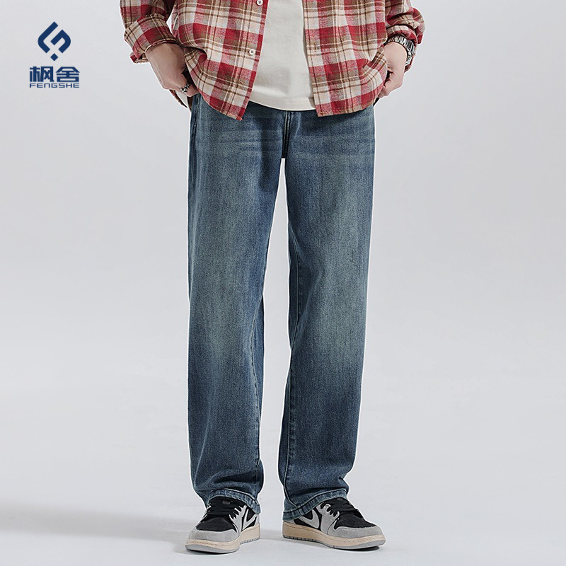 Fengshe Men's Wear/Hot Style 2025 Spring and Summer New Stretch Loose Wide Leg Straight-Leg Jeans Casual and Easiest for Match