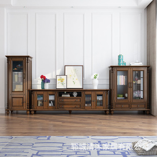 High-class generous American furniture country solid wood bookcase simple floor storage rack living room books storage display cabinet
