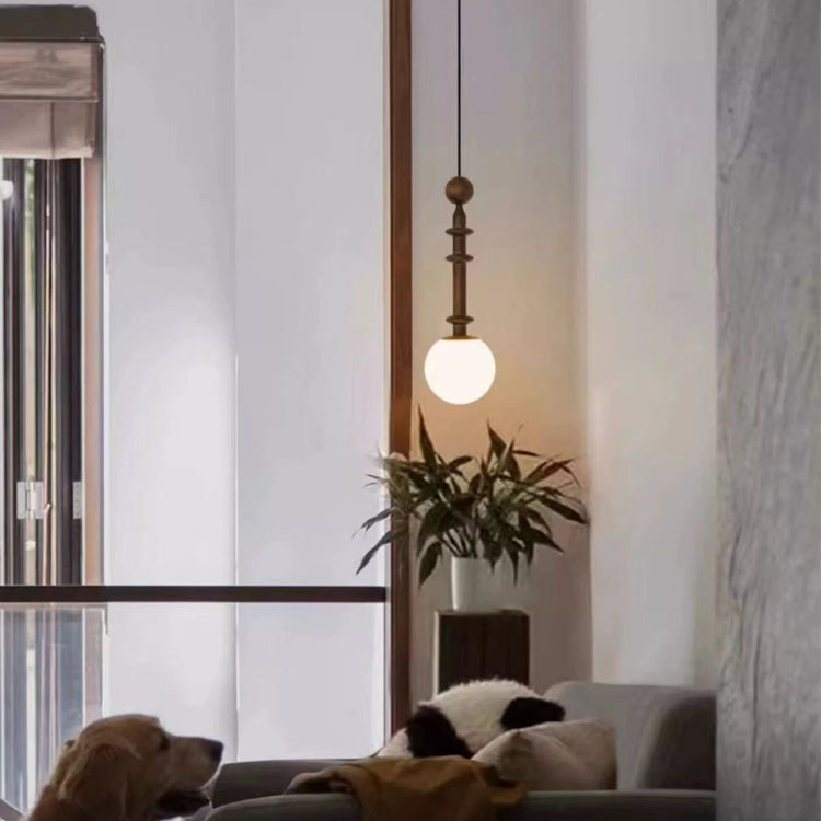 Araña de cama de madera maciza medieval americana, lámpara de araña de dormitorio de una sola cabeza retro francesa, lámpara de pasillo de barra de estudio Nanyang