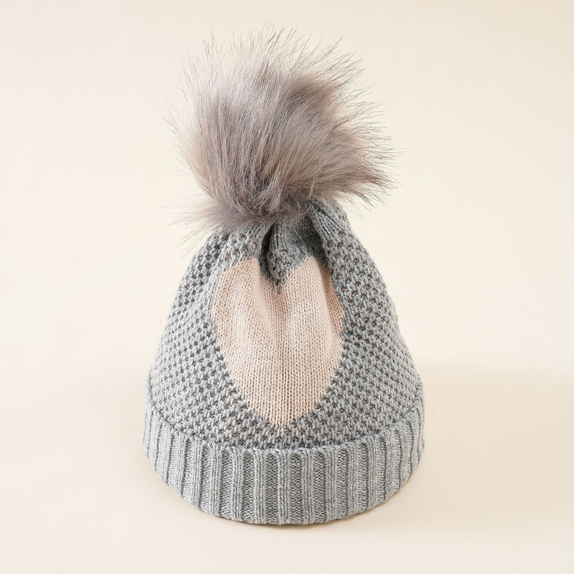 Estilo coreano otoño e invierno cálido amor infantil sombrero de punto Bola de piel sombrero de lana otoño e invierno al aire libre sombrero de punto a prueba de frío