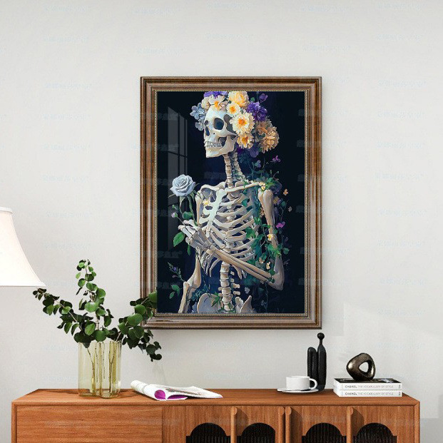 Mona Lisa real bordado cruzado esqueleto y flores nuevo estilo minimalista sala de estar decoración artística bordado a mano