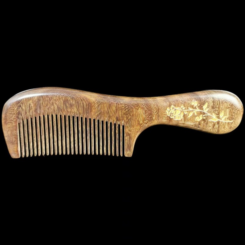 ゴールデンサンダルウッド家庭用木製櫛厚く彫刻された細くて広い歯の女性の長い髪天然無垢材彫刻卸売|undefined