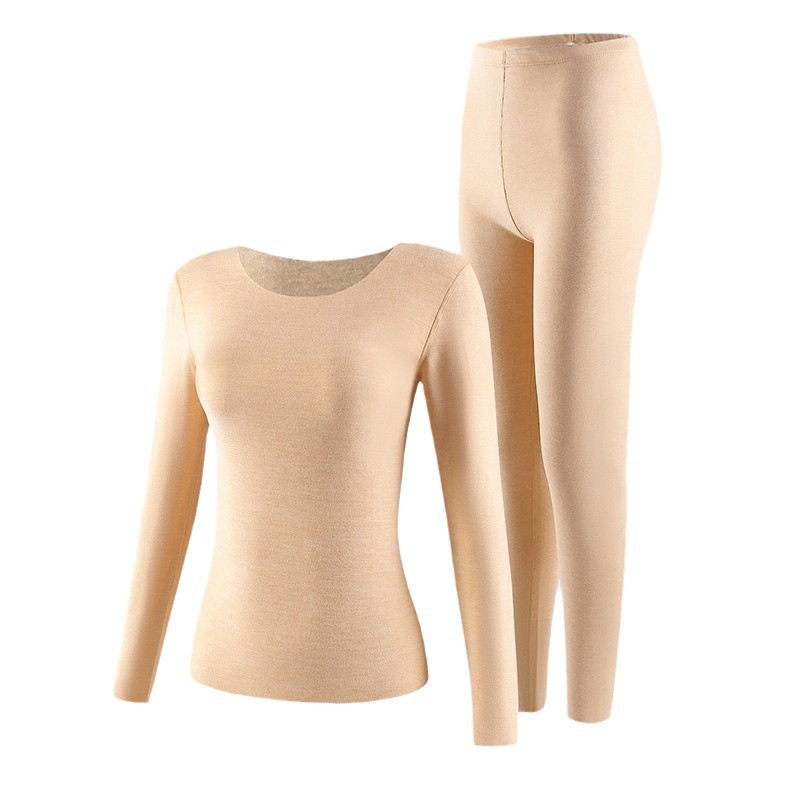 Otoño e invierno Gerong Tops cálidos, pantalones de manga larga cepillados de doble cara, traje cálido de seda de cachemira, ropa de otoño, pantalones largos